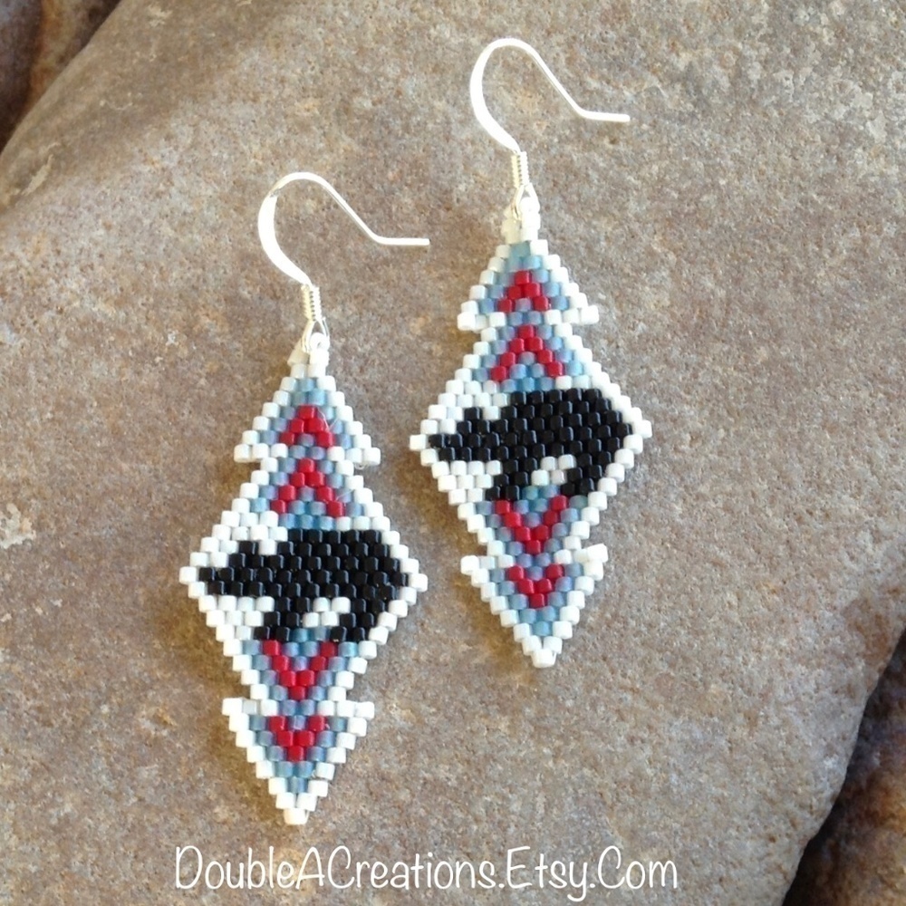 Native Bear Beaded Earrings, New, Handmade by Me